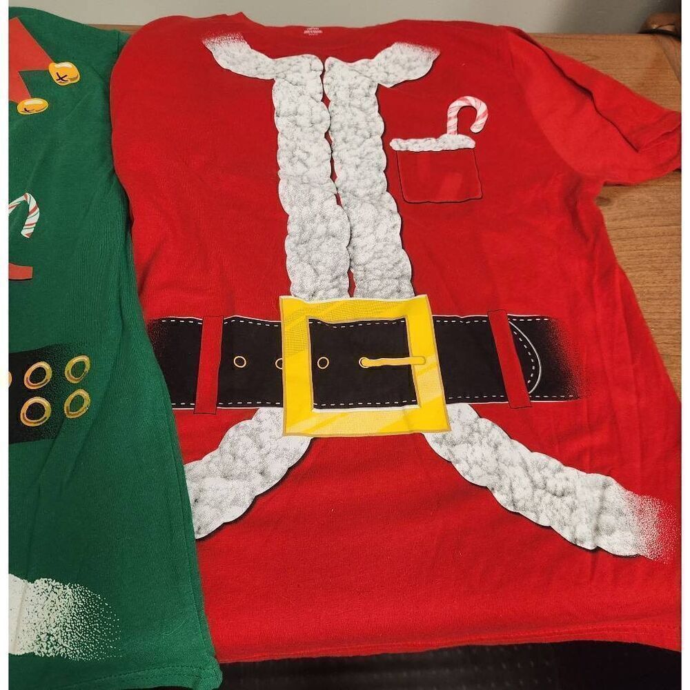Holiday Time SET OF 2 Christmas Holiday MEDIUM 1, Green Elf Suit 1, Santa graphi